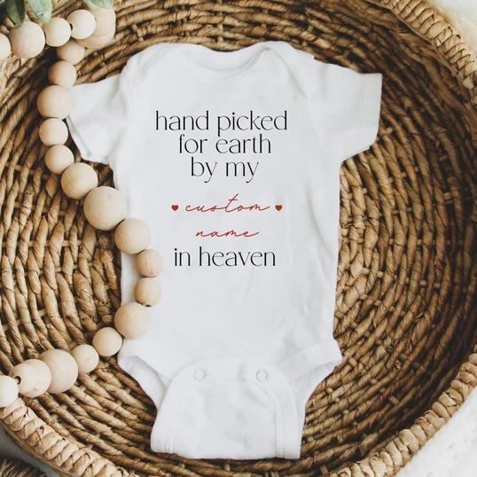 Handpicked For Earth Onesie, In Heaven Onesie, Baby Announcement Onesie, Custom Onesie, New Baby Gift, Best Newborn Onesies, Mom Gift 1