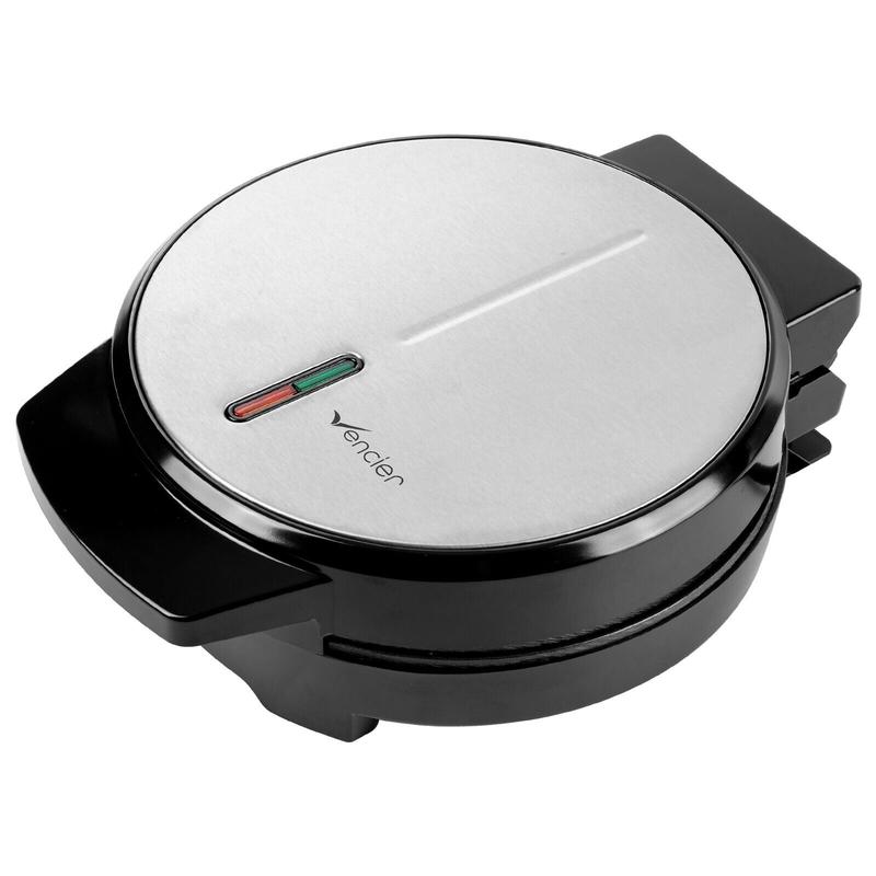 Vencier Round Waffle Maker - Non-Stick Iron Grill with 4 Quarters in Silver 1