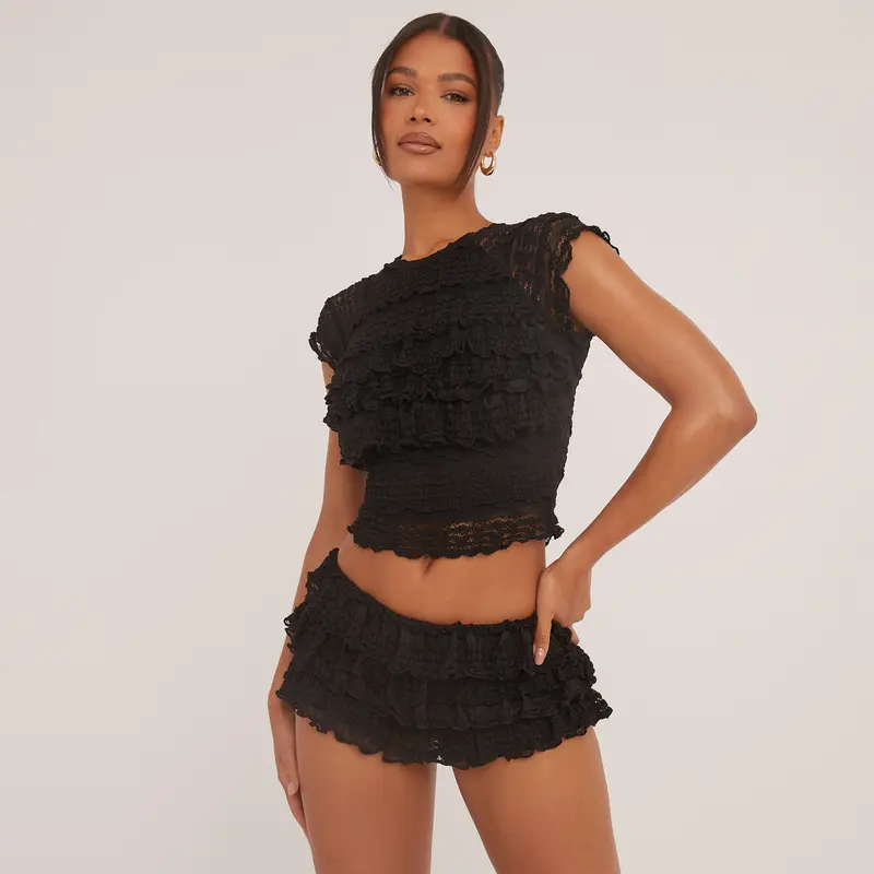 Low Rise All Over Frill Detail Booty Shorts 5