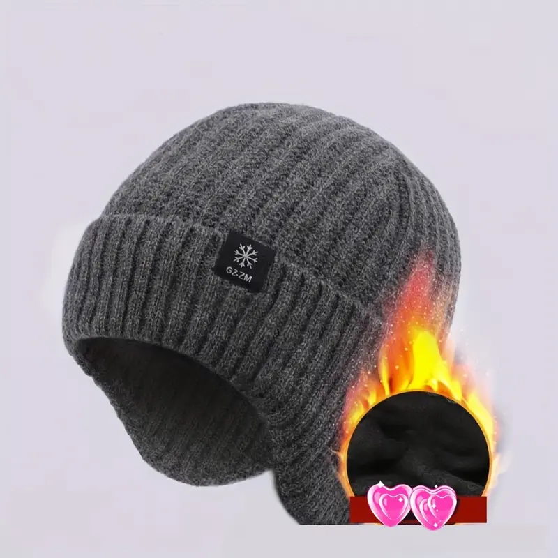 Men's Winter Coldproof And Warm Hat, Ear Protection Thickened Knitted Beanie Hat & Scarf Set 3
