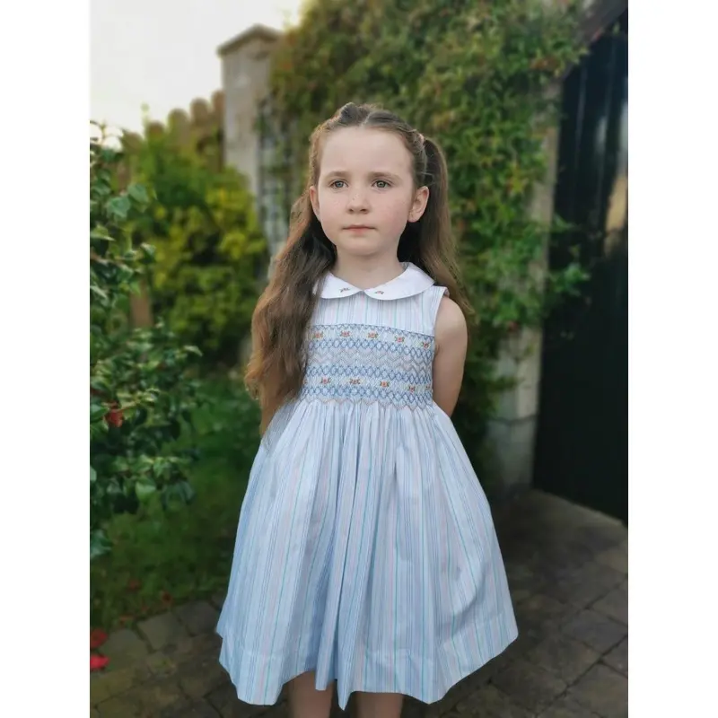 Girls stripe smocked dress with  peter pan collar 2