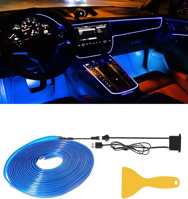 Wire Car Led Interior Strip Light Neon 5m/16ft Decorative Mood Lighting for Car Interior Lights Atmosphere Car Accessories With USB，12V 0