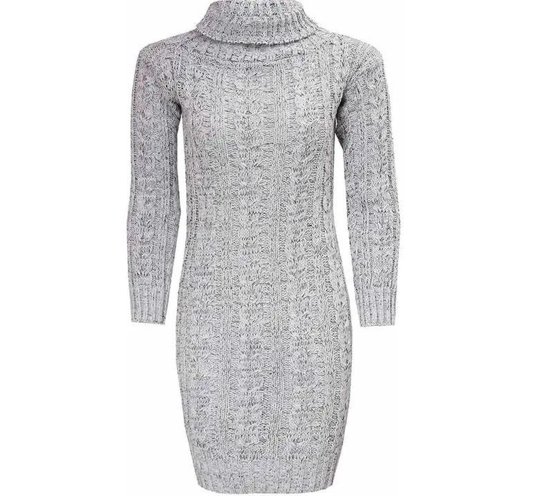 Women's Polo High Neck Long Sleeve Cable Knitted Jumper Dress Ladies Bodycon Mini Pullover Top 8-22 Casual Clothing 8