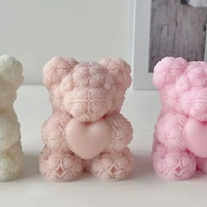 Small Heart Rose Bear Candle Decor 4