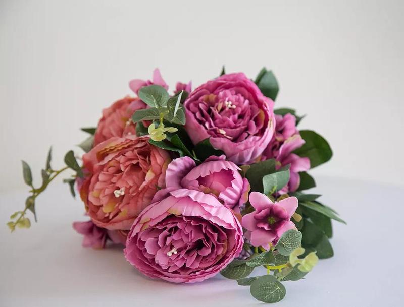Artificial Silk Peony Flower Bouquet - Decorative Fruit - No. 4 - Ornaments and Plants for Home - Red Chrysanthemum Flowers 4