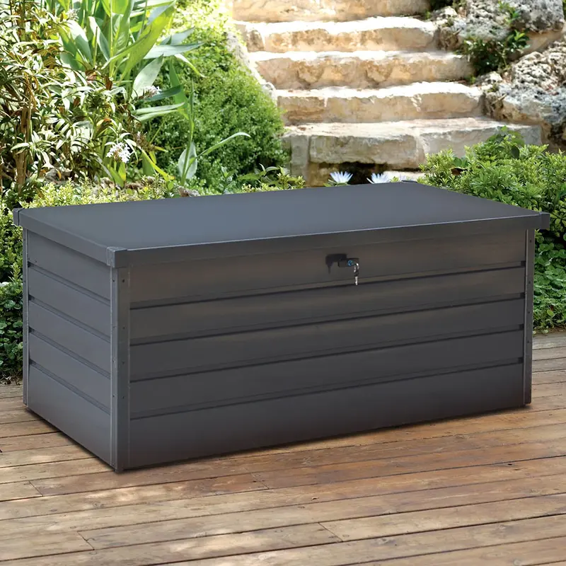 Livingandhome 200L/600L Large Outdoor Garden Metal Storage Box with Lid Lockable,Weather and Fade Resistant,Doubles as Storage Organiser Bench Room 1