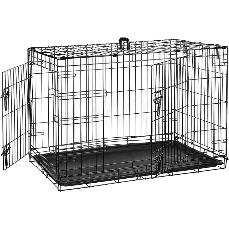 Dog Crate XXL Dog Cage Pet Cages with 2 Doors Easy Clean Removable Plastic Tray Folding Metal Training Crate Extra Large Dog Crate 48 inch (XXL 48") 1