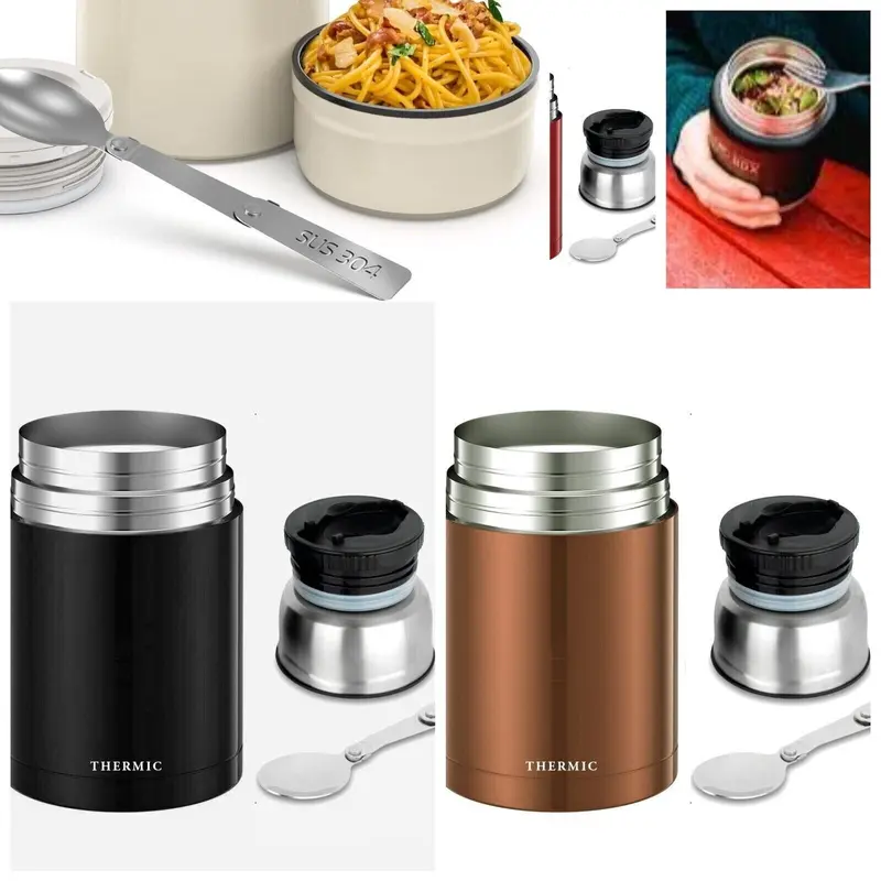 NEW 500ml Vacuum Insulated Thermal Stainless Steel Food Flask with Folding Spoon Drinkware Jar Washable Bottled Portable Mug 4