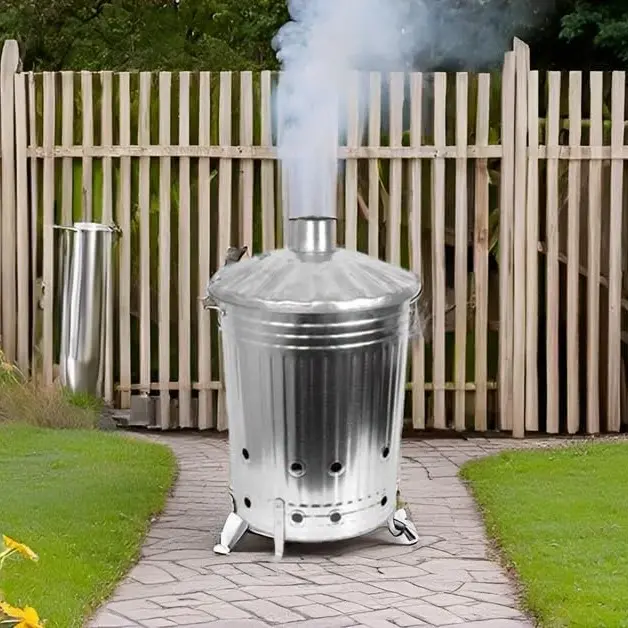 90 Litre 90L Extra Large Galvanised Metal Incinerator Recycle Garden Rubbish Fire Burning Bin Leaves Wood Burner 1
