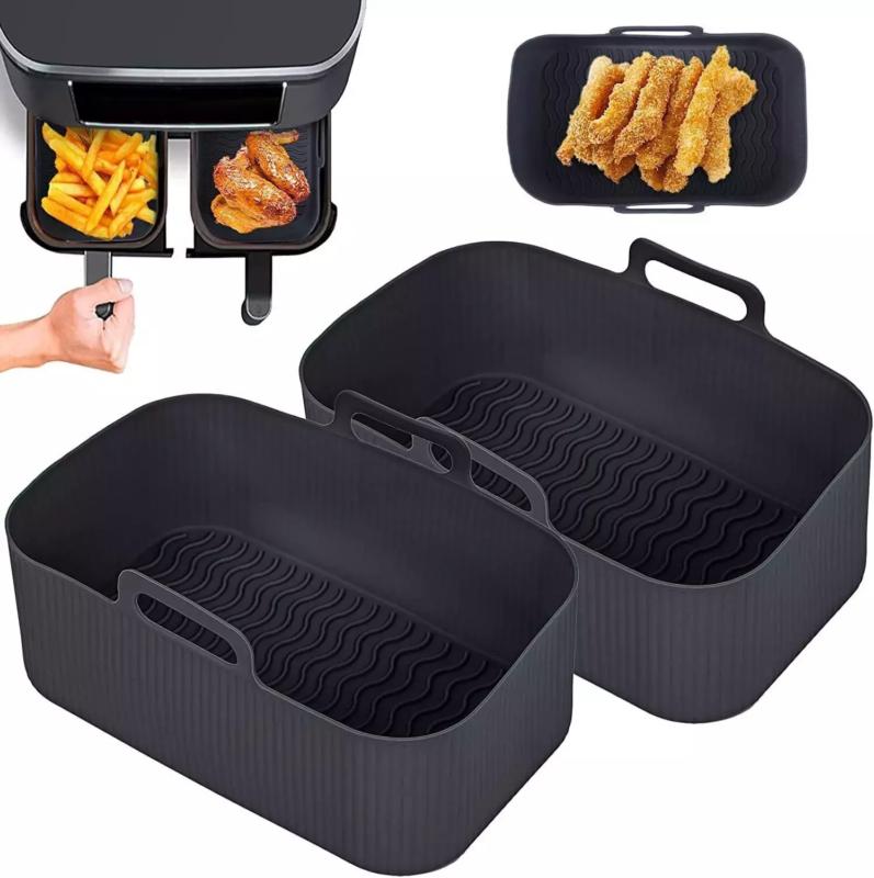 Product Introduction of 2 PCS Air Fryer Silica Gel Baking Pan Dual Basket Liner Handle baking oven New 4