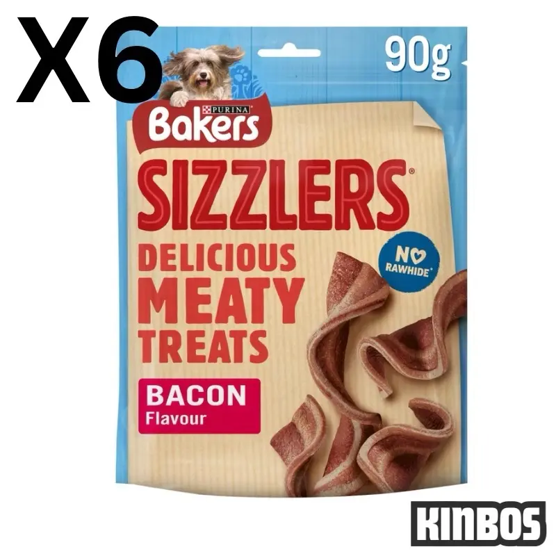 X6 Bakers Sizzlers Bacon Dog Treats - 6 Packs of 90g - Tasty & Healthy Meat Snacks for Dogs 1