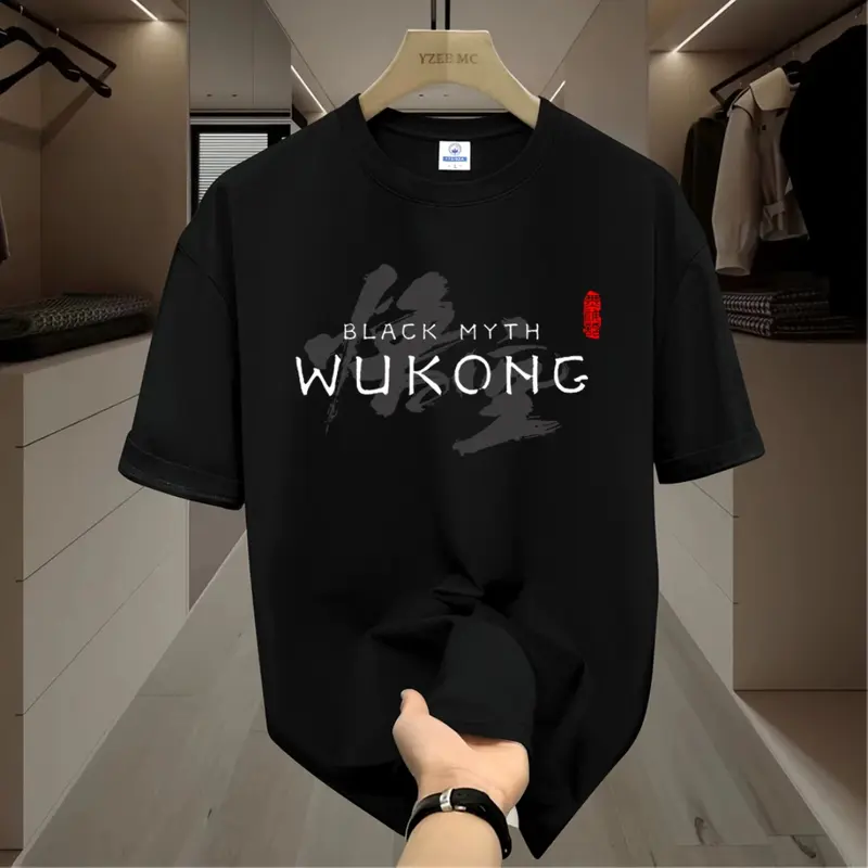 Men's Black Myth Wukong Graphic T-Shirt - Mythological Portrait Print, Casual Crew Neck Tee, 100% Cotton Fabric, Regular Fit, Breathable for Summer 0