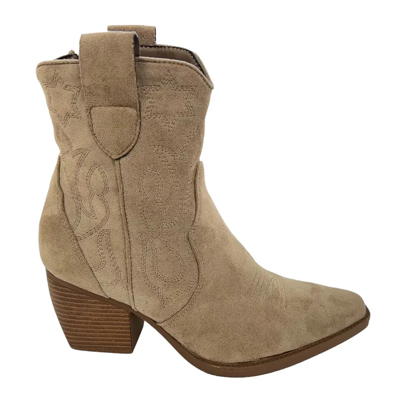 SAINT VINNA Women Faux Suede Zip Up  Embroidered Low Heel Mid Calf Cowboy Boots Girls Comfortable Footwear Classic Stylish 6