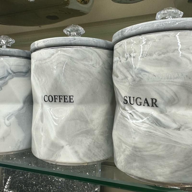 Marble Effect Tea Coffee Sugar Jars White Grey Gray Canister Pots Kitchen storage Air Tight Lid New Gift 4