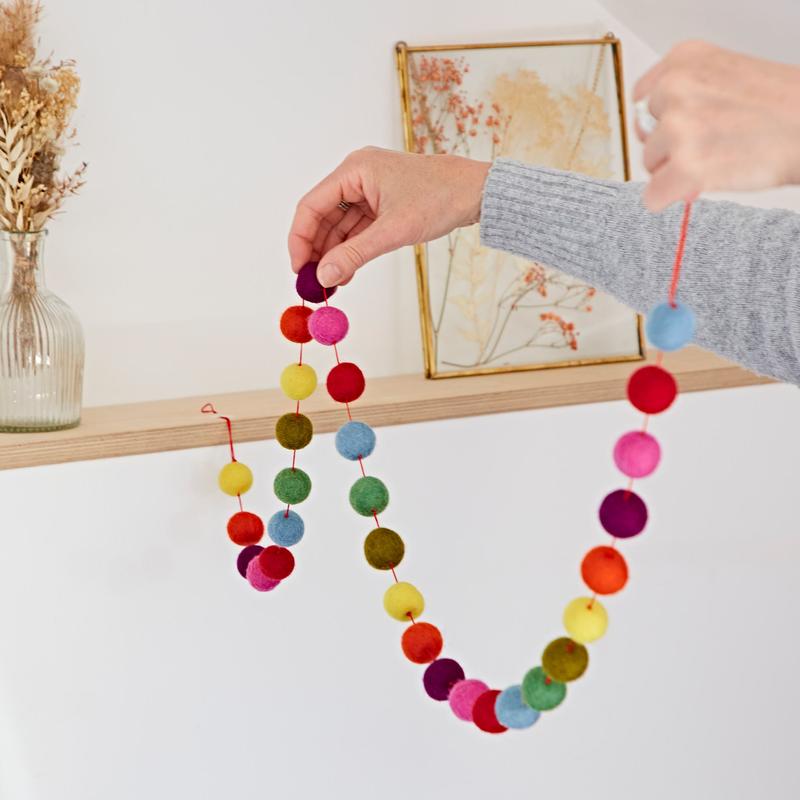 Handmade Multicoloured Felt Ball Garland - Alternative Christmas Tree Decoration - Quirky New Home Gift - Cheerful Rainbow Hanging Décor 2