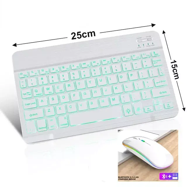 10" Wireless Backlit Bluetooth Keyboard Mouse For IOS Android Windows Tablet PC 1