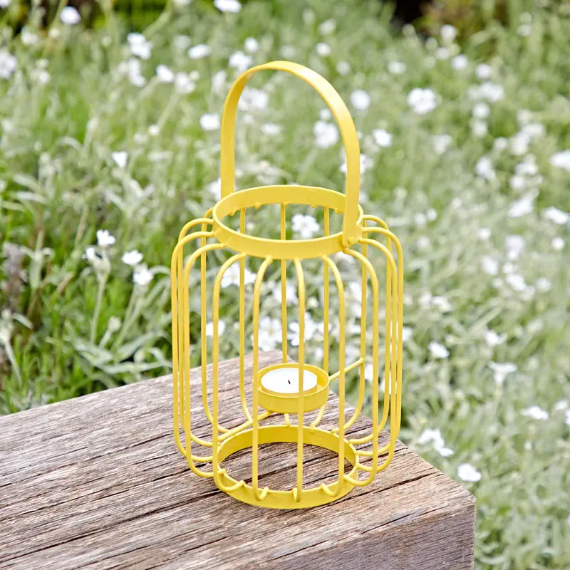 Colourful Iron Lantern Tea Light Holder - Centrepiece - Small Pillar Candle Holder - Indoor - Outdoor - Vibrant Teal or Yellow Colour 2