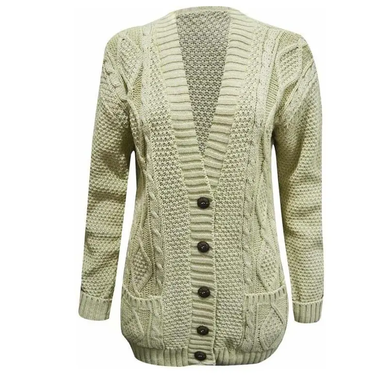 Women Ladies Long Sleeve Button Top Chunky Aran Cable Knitted Grandad Cardigan 8-22 Fit Knitwear Winter Casual 7