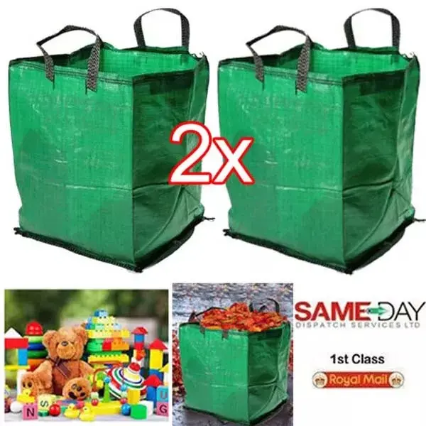 Garden Waste Bag (2 Bags) 120 L Refuse Large Heavy Duty Green Sack Grass Leaves