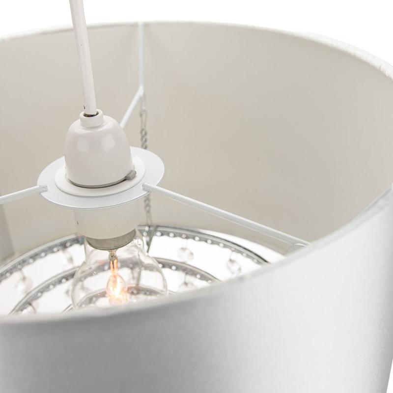 Modern Grey Satin Fabric Pendant Light Shade with Transparent Acrylic Droplets 1