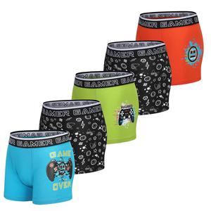 Boys 5 Pack Boxers Trunks Elastane Multiway Stretch Underwear Camo Gaming Design Coloured Size 6-13 Years