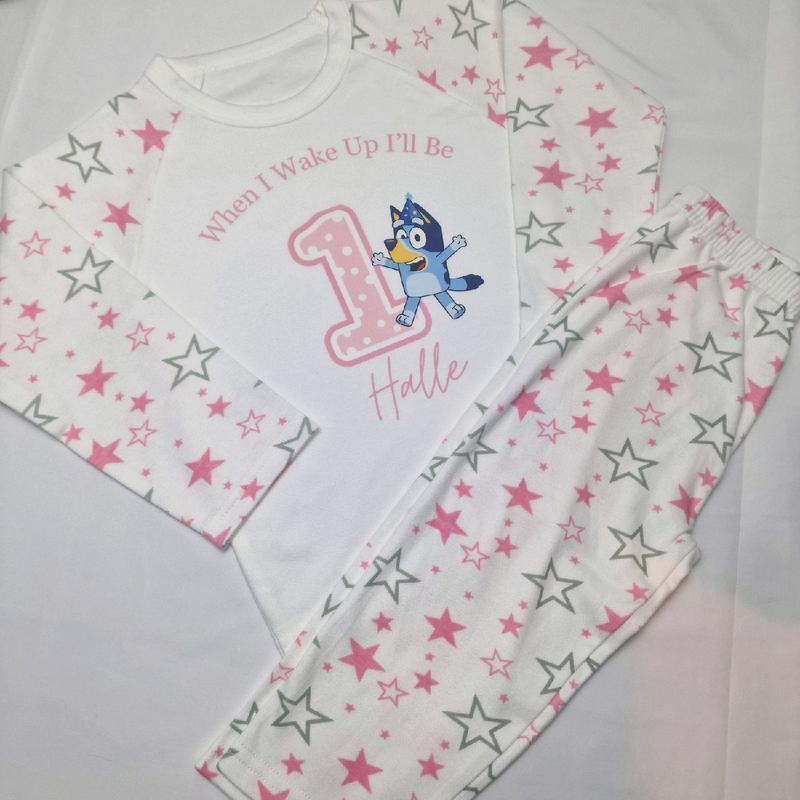 personalised pink when i wake up pjs bluey birthday pyjamas childrens nightwear 2