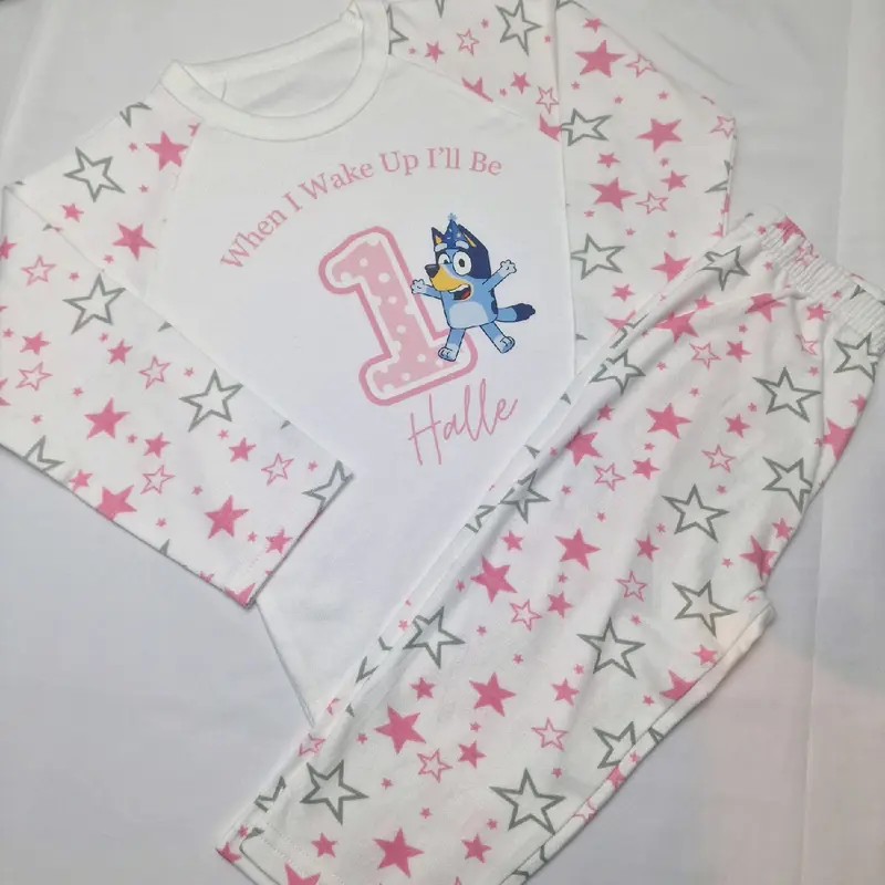 personalised pink when i wake up pjs bluey birthday pyjamas childrens nightwear 2