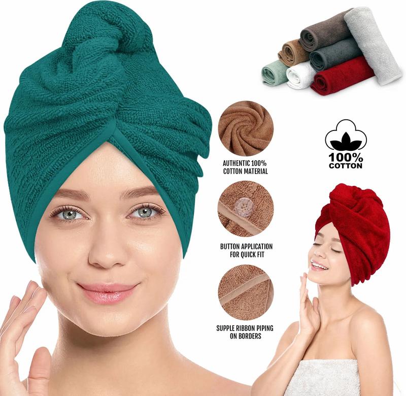 Hair Drying Turban Towel 100% Cotton Twist Wrap Quick Dry Head Bath Cap Hat Band Gift Pack 0