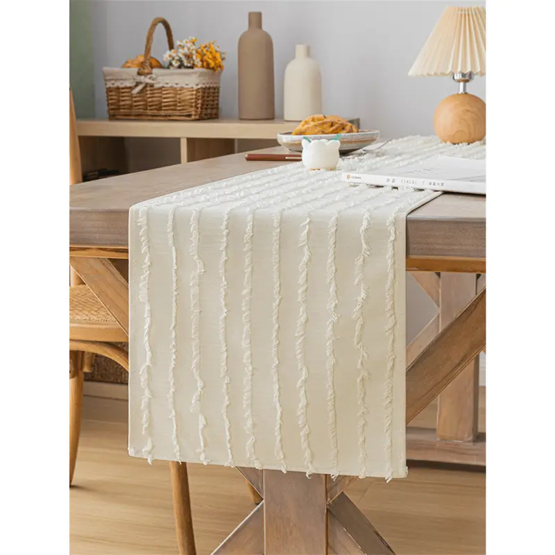 1pc Green Nordic Style Kitchen & Dining Table Decor Striped Jacquard Table Runner For Home & Kitchen 4