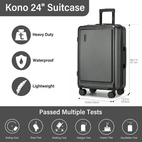 KSK2493 - Kono Durable 24 Inch ABS+PC Hardshell Suitcase with TSA Lock Lightweight Travel Luggage with 360° Spinner Wheels - Grey 3
