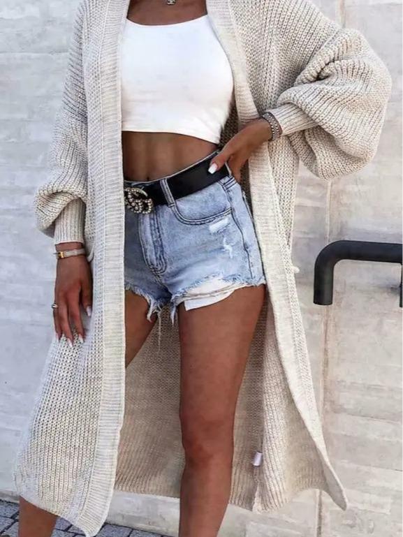 Women Chunky Knitted Oversized Cardigan Ladies Balloon Sleeve Long Maxi Cardigan Fit Knitwear Womenswear Casual Comfortable Dress Elegance Outfit Tops Underwear Loose Basic Minimalist 3