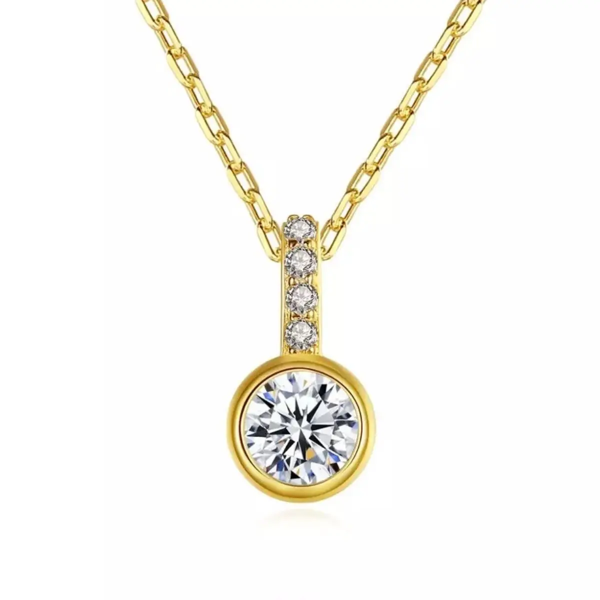 Valuxure 14k  Gold Plated 925 Sterling Silver Round Diamond Hanging Necklace