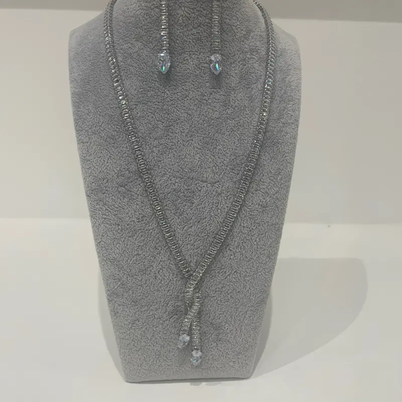 zirconia silver necklace and earring set Engagement 3
