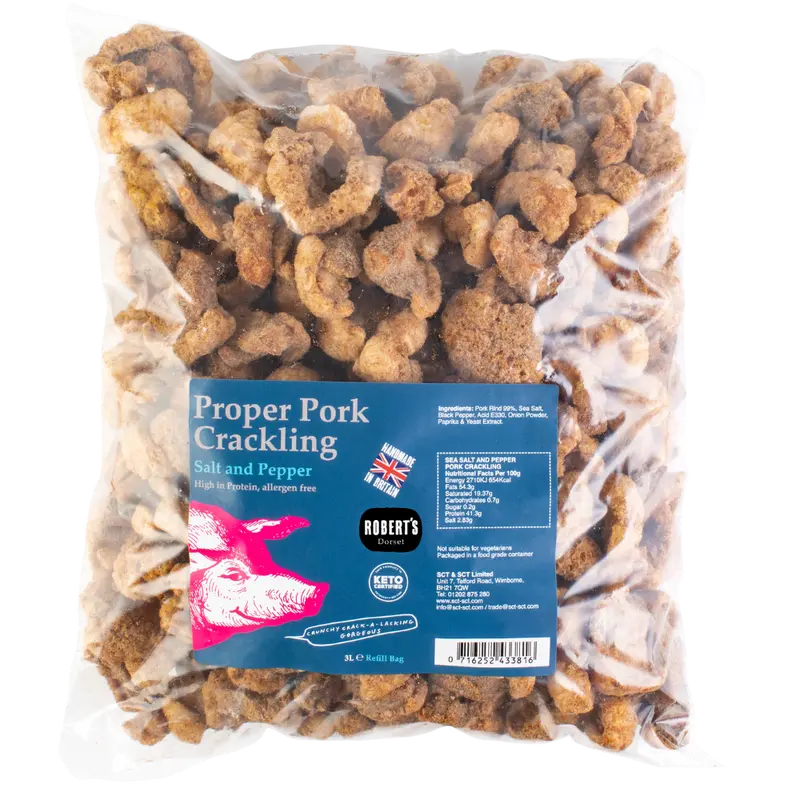 Proper Pork Crackling - 3L Refill Bags – Available in Multiple Flavours - Keto-friendly, Allergen-Free, Low Carb & High Protein, Handmade in Britain Salt Snack 6