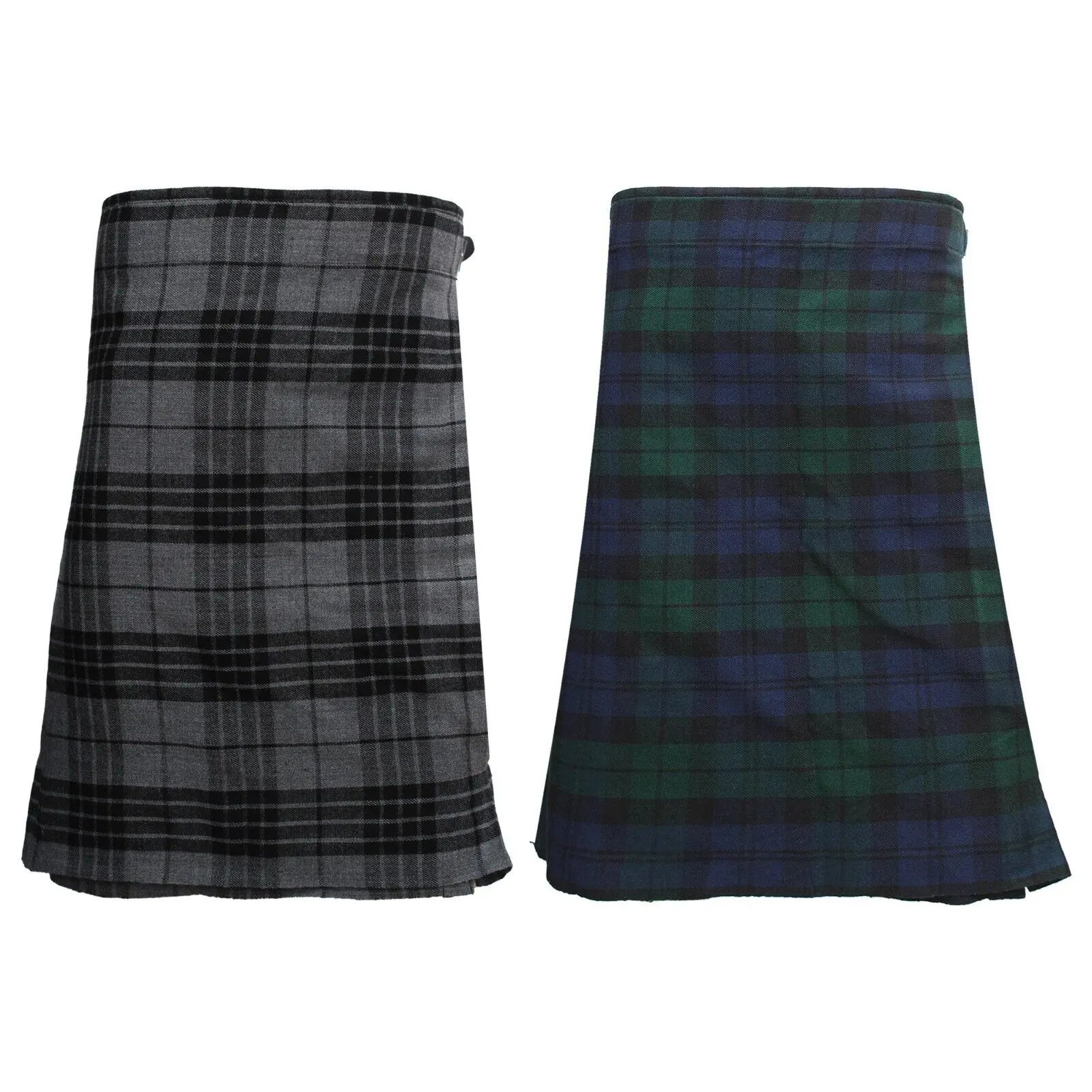 NORTH EDGE Men's Blackwatch and Grey Watch Acrylic Wool Tartan 5 Yard 16 Oz Kilt Scottish Highland Traditional Tartan Skirt 3 Adjustable Leather Straps
