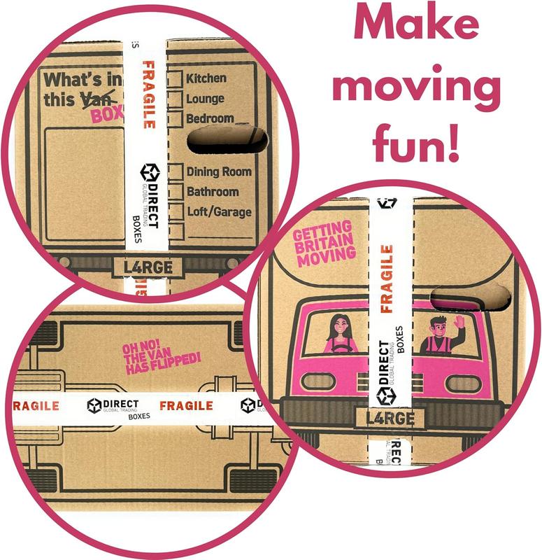 20 Strong Large Cardboard Storage Packing Moving House Boxes with Fragile Tape 52cm x 30cm x 30cm 47 Litres Carry Handles and Room List Organiser 3