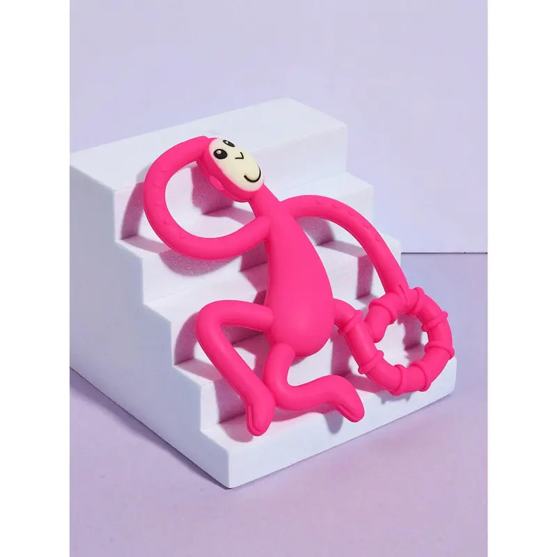 1pc Baby Silicone Teether Baby Teether Dancing Monkey Teether Maternal And Infant Products Biting Joy Baby Gift Rose Red 3