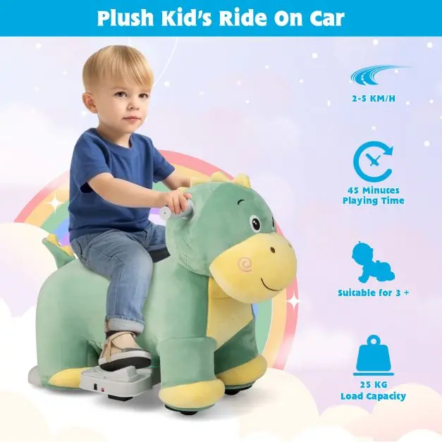 6V Electric Animal Ride On Toy with Music Function-Green 4
