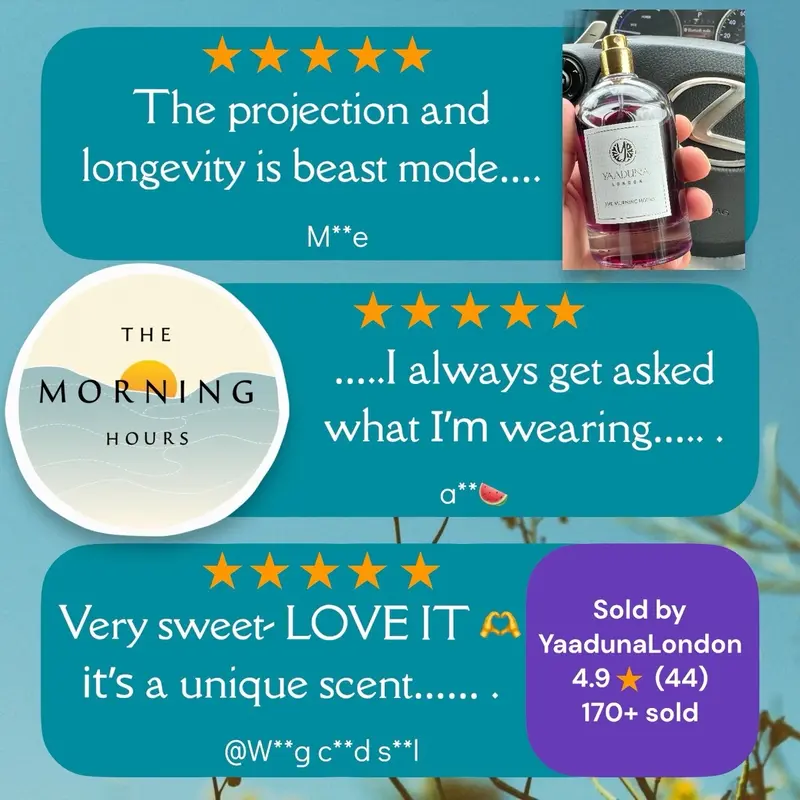 THE MORNING HOURS | Yaaduna London | BEST SUMMER SELLER | CITRUSY | SWEET | FRUITY | CREAMY | VANILLA | AMBER | 40% OIL CONCENTRATION | 100ML UNISEX EXTRAIT DE PARFUM 1