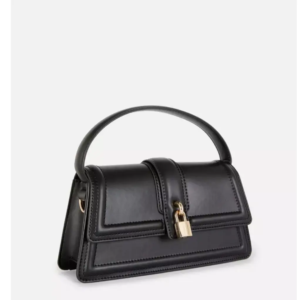 Ladies Fashionable Bag with Padlock Charm - Rectangular Shape and Long Handle for Any Occasion