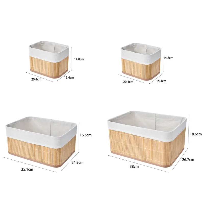Eden & Willow Set of 3/4 Storage Shelf Baskets with Lining, Stackable Bamboo Storage Divider Boxes for Closet Drawer & Cupboards | Organiser Bins for Cupboards storage  organizer 8