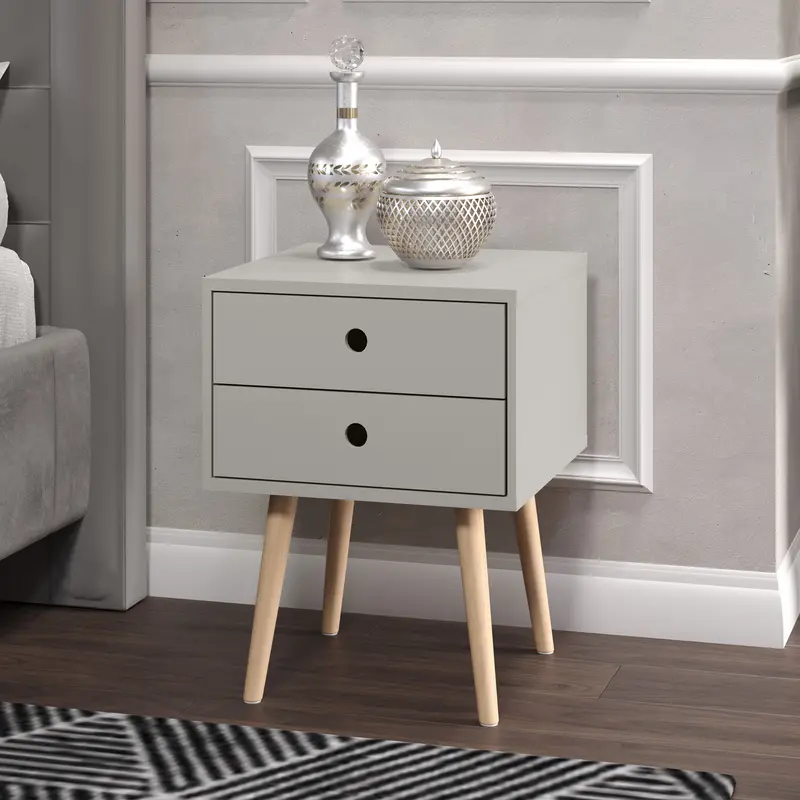 Bedside Table with Solid Wood Legs, 2 Drawers, 3 Colours - Compact Storage Unit for Bedroom Furniture 2