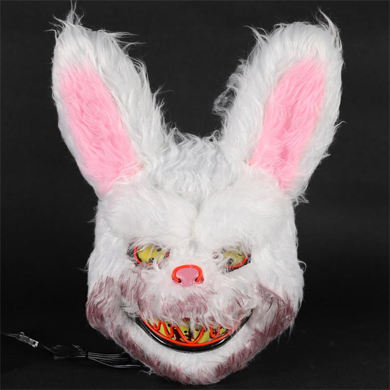 Mad Rabbit LED Mask Halloween Scary Mask Rabbit Bunny Mask, Bloody Plush Animal Head Mask, Spooky Mask Halloween Cosplay Costume Props 9