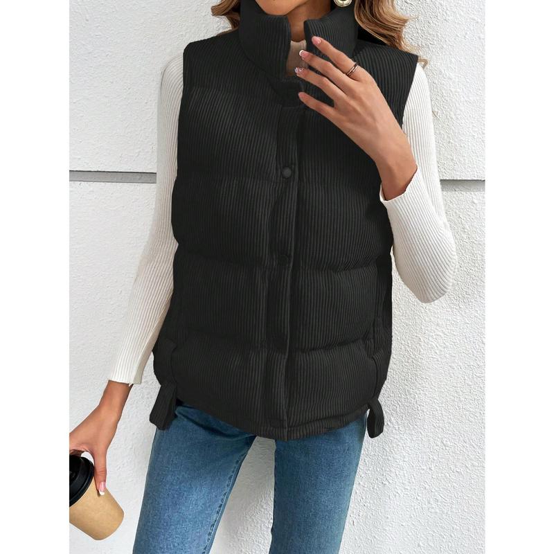 SHEIN Frenchy Women's Minimalistic Solid Color Button Up Padded Coat, Suitable For Winter Fabric Fit 3