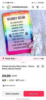 Product Review of Worry Bear Keepsake Bear, Anxiety, Mental Health - Gift Present Ideas from j**z 0