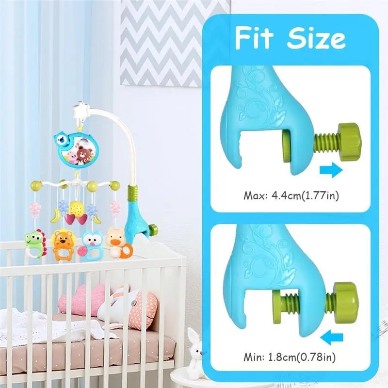 Baby Crib Toy, Baby Crib Mobile with Music and Lights, Cot Mobile Toy with Timing Function Projector and Remote Control, Baby Crib Toys for Boys Girls (Blue) 4