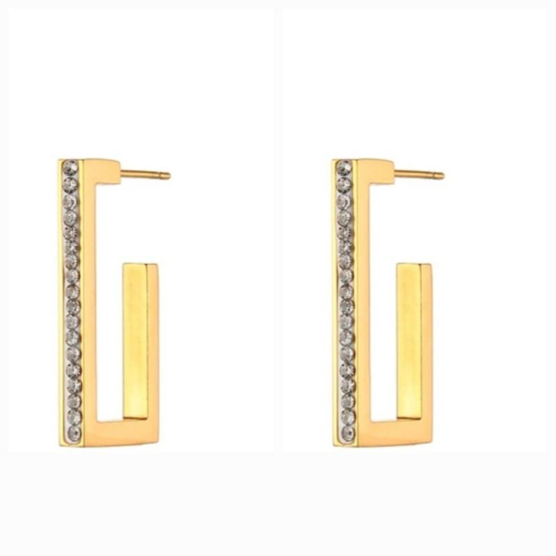 Geometric Rectangle drop Earrings- 18k gold plated with Crystal Accent 0