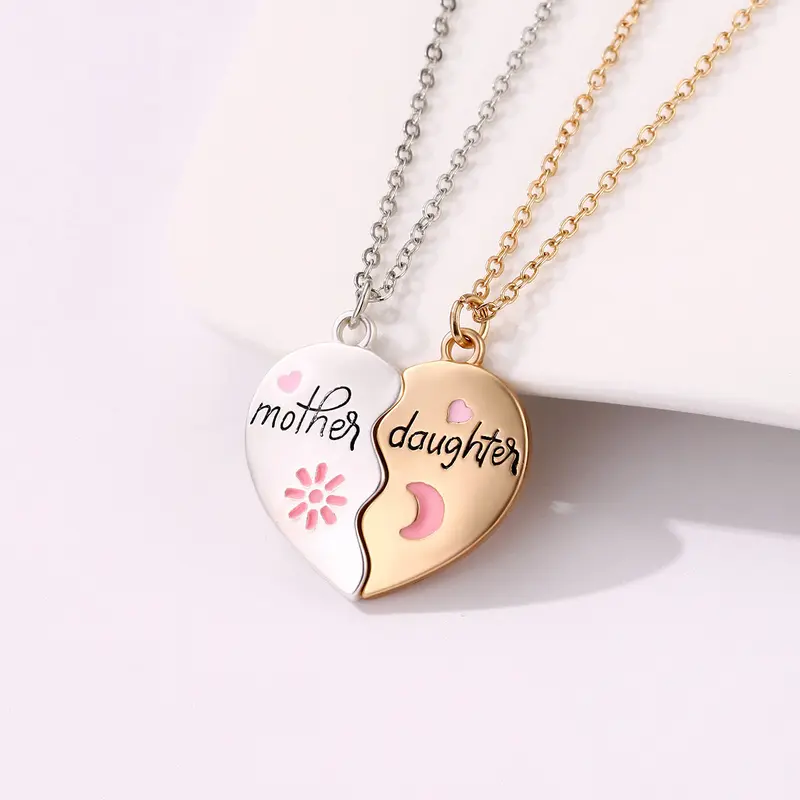 Mother Daughter Necklace Set – 2PCS Heart Magnetic Pendant, 18k Gold Plated, Engraved "Mother" & "Daughter", Adjustable Chain, Perfect Gift for Special Occasions promise jewellery 0