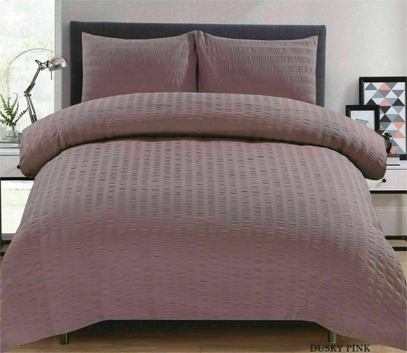 Seersucker Duvet Quilt Cover with Pillow cases Non Iron Bed cover   soft pink 5