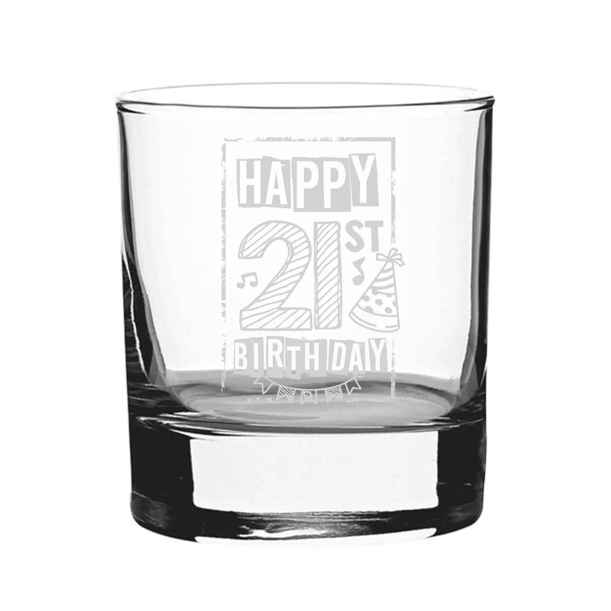 Happy 21st Birthday Bordered - Engraved Novelty Whisky Tumbler Glass Gift | Whiskey Glasses, 21st Birthday Gifts Ideas, Drinkware Present